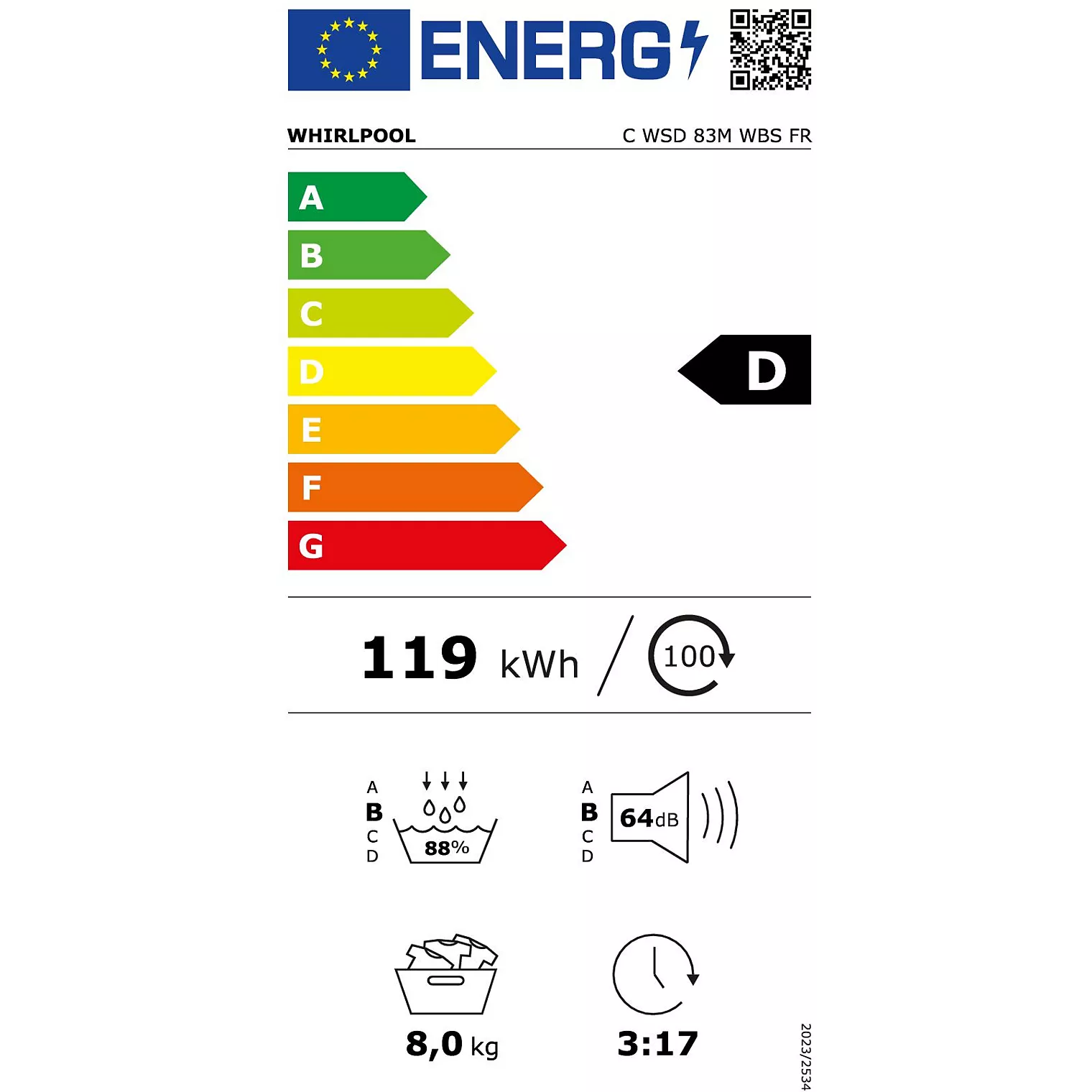 Sèche linge pompe à chaleur WHIRLPOOL CWSD83MWBSFR