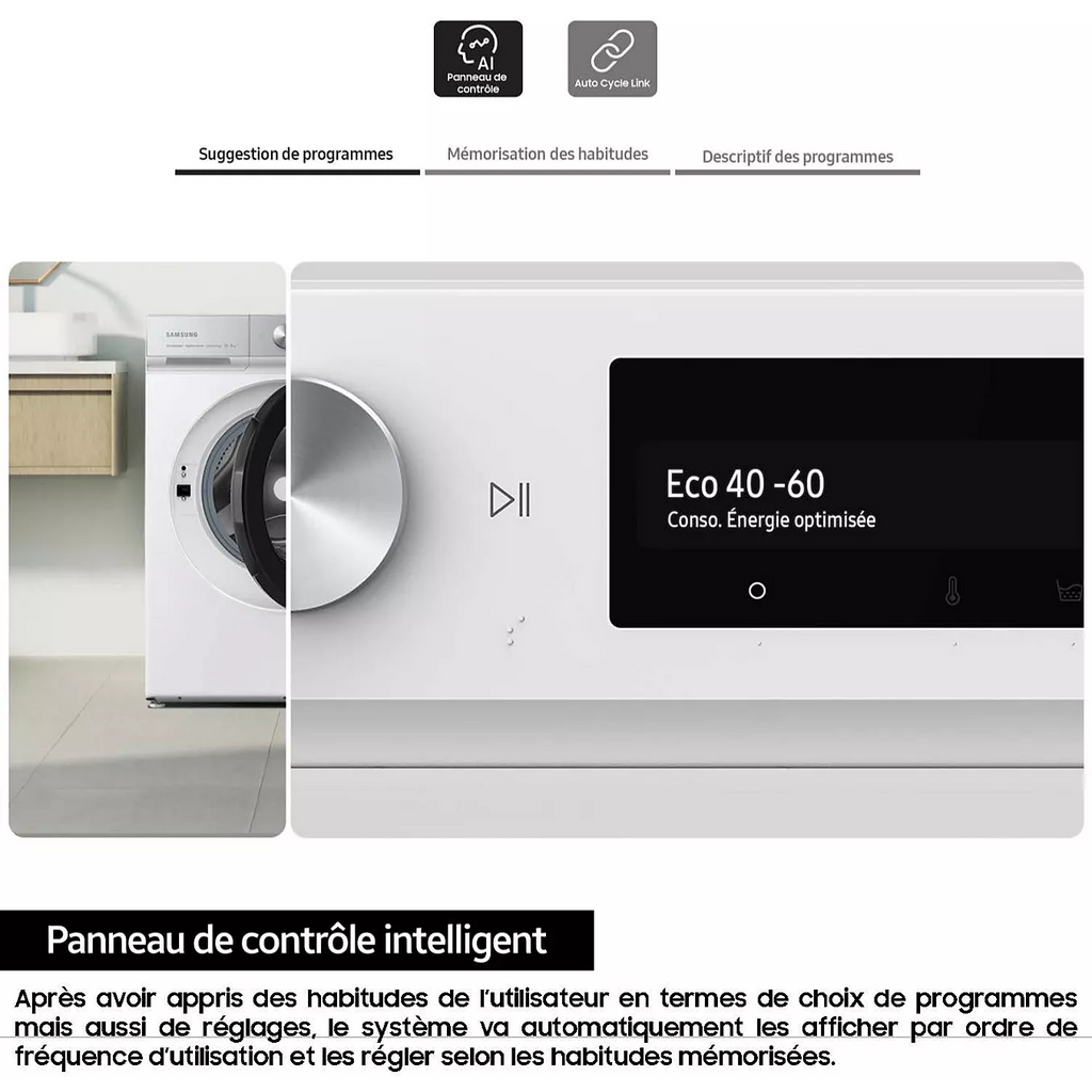 Lave linge hublot SAMSUNG WW11DB7B94GE Bespoke AI