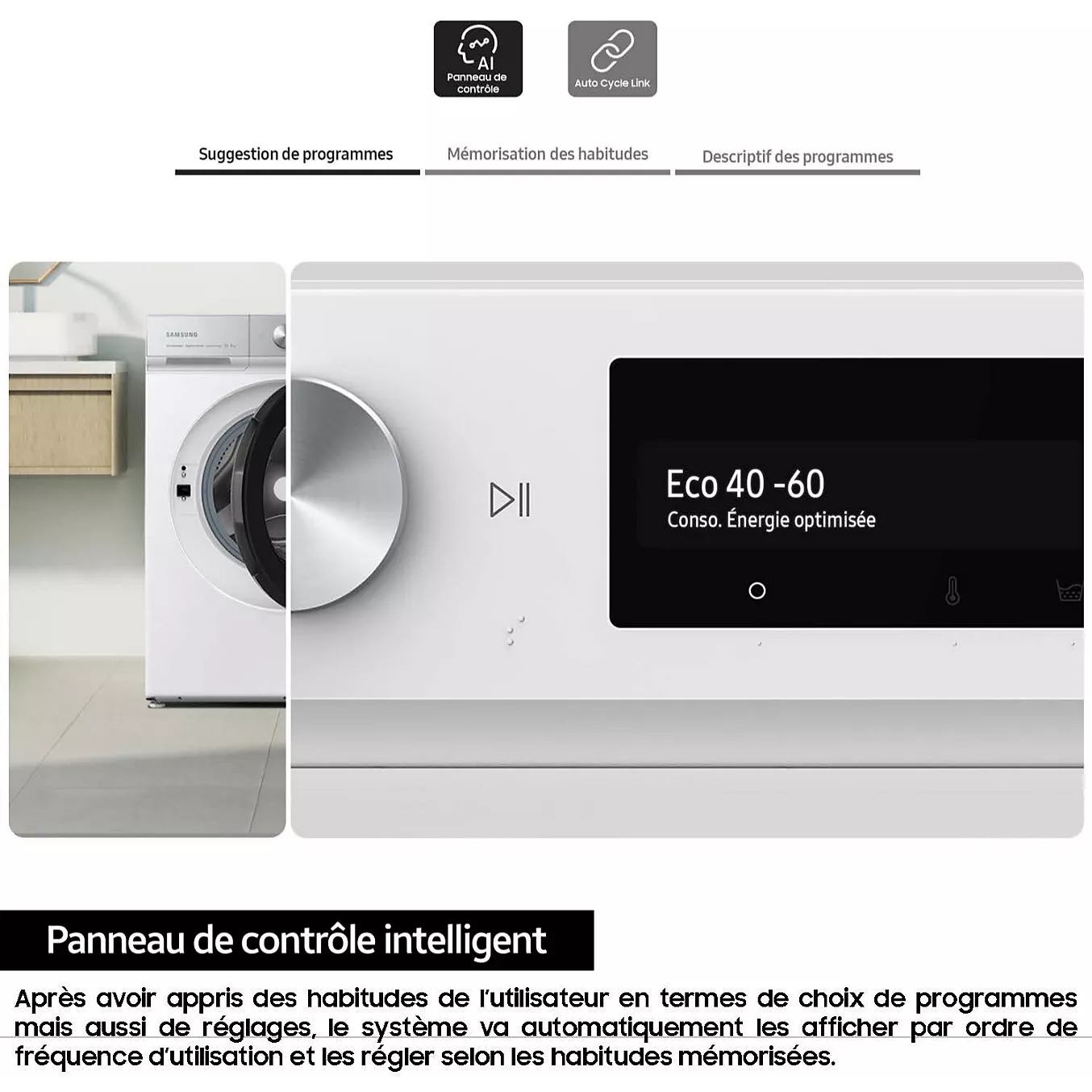Lave linge hublot SAMSUNG WW11DB7B94GE Bespoke AI