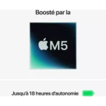 Ordinateur Apple MACBOOK Air 13" Puce M5 CPU 10 / GPU 8 coeurs Mémoire RAM 16Go Stockage 512Go SSD Argent
