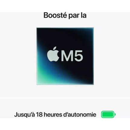 Ordinateur Apple MACBOOK Air 13" Puce M5 CPU 10 / GPU 8 coeurs Mémoire RAM 16Go Stockage 512Go SSD Argent