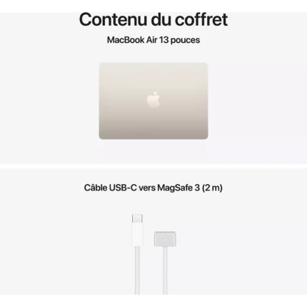 Ordinateur Apple MACBOOK Air 13" Puce M5 CPU 10 / GPU 8 coeurs Mémoire RAM 16Go Stockage 512Go SSD Lumière stellaire