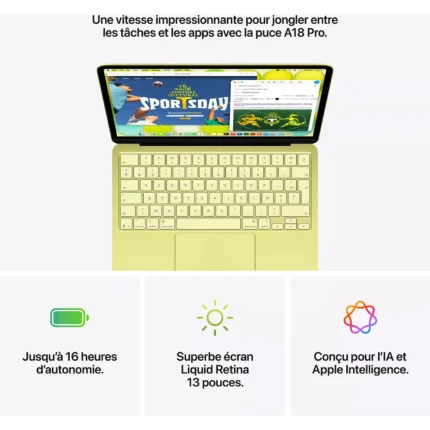 Ordinateur Apple MACBOOK Neo Puce A18 Pro CPU 6 / GPU 5 coeurs Mémoire RAM 8Go Stockage 256Go SSD Rose poudré